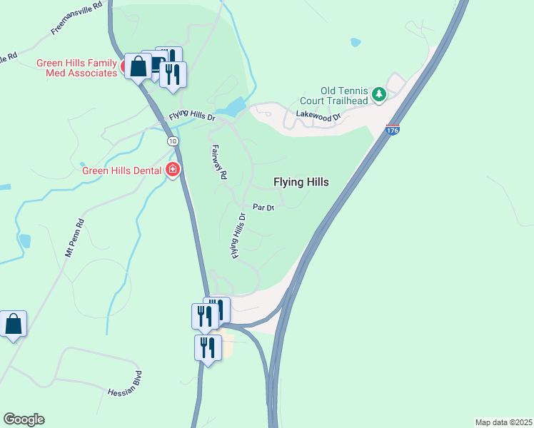 map of restaurants, bars, coffee shops, grocery stores, and more near 39 Par Drive in Reading
