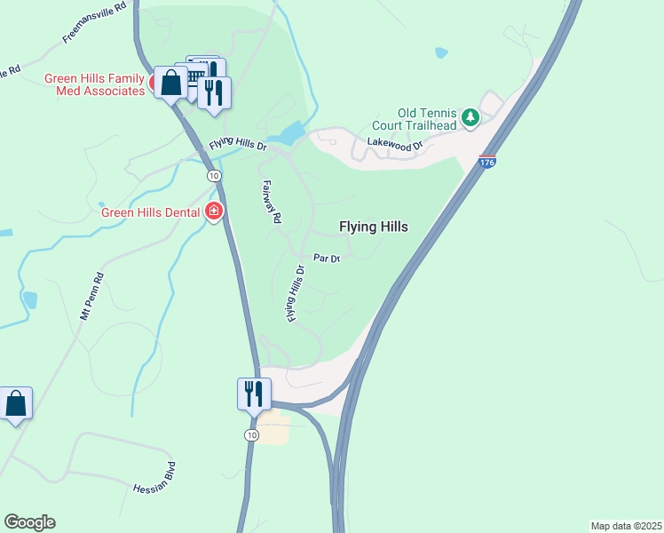 map of restaurants, bars, coffee shops, grocery stores, and more near 39 Par Drive in Reading