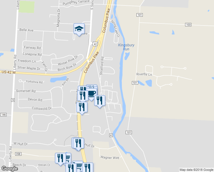 map of restaurants, bars, coffee shops, grocery stores, and more near 51 Sterling Ridge Drive in Delaware