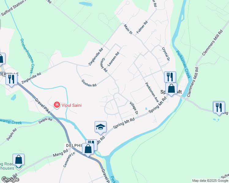 map of restaurants, bars, coffee shops, grocery stores, and more near 5 Grimley Road in Schwenksville