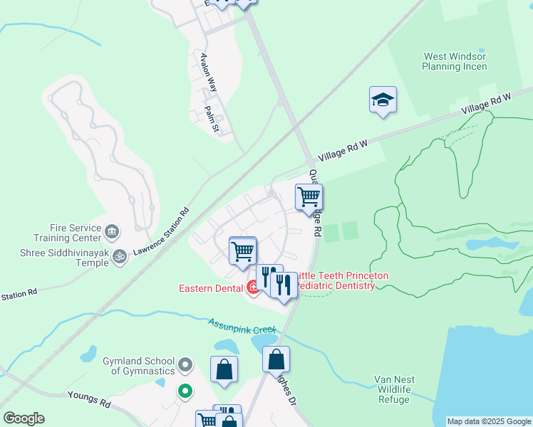 map of restaurants, bars, coffee shops, grocery stores, and more near 13 Drewes Court in Lawrence Township