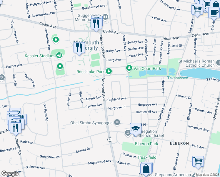 map of restaurants, bars, coffee shops, grocery stores, and more near 749 Norwood Avenue in Long Branch