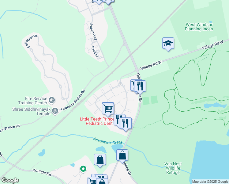 map of restaurants, bars, coffee shops, grocery stores, and more near 7 Drewes Court in Lawrence Township