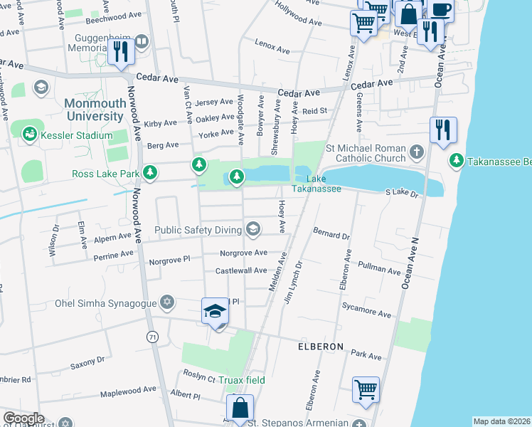map of restaurants, bars, coffee shops, grocery stores, and more near 232 Lockwood Avenue in Long Branch