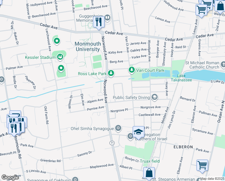 map of restaurants, bars, coffee shops, grocery stores, and more near 749 Norwood Avenue in Long Branch