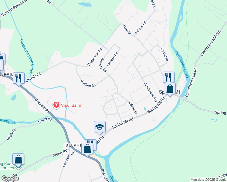 map of restaurants, bars, coffee shops, grocery stores, and more near 5 Grimley Road in Schwenksville