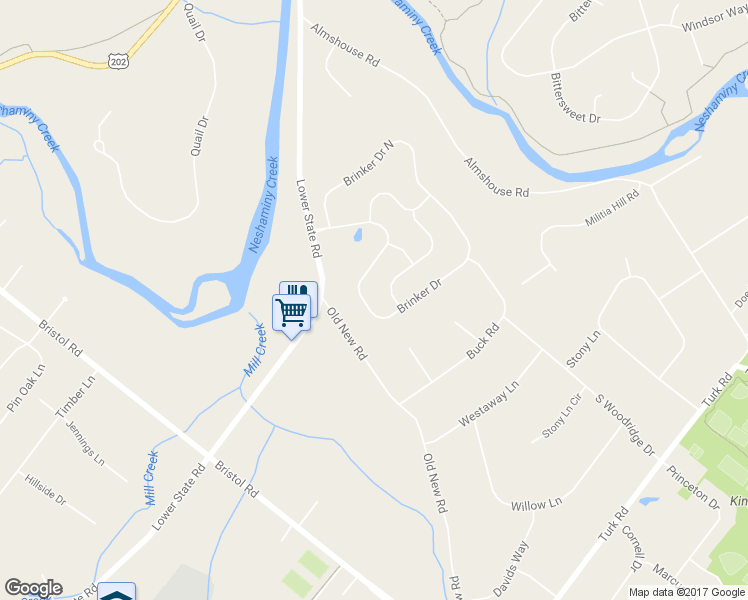map of restaurants, bars, coffee shops, grocery stores, and more near 70 Brinker Drive in Doylestown