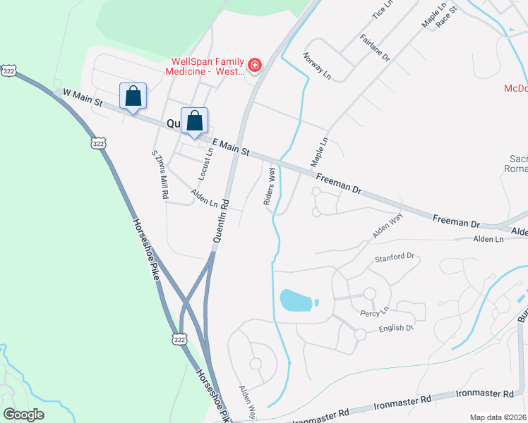 map of restaurants, bars, coffee shops, grocery stores, and more near 166 Riders Way in Lebanon