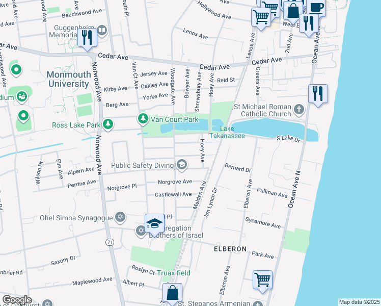 map of restaurants, bars, coffee shops, grocery stores, and more near 232 Lockwood Avenue in Long Branch