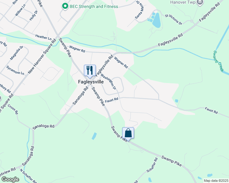 map of restaurants, bars, coffee shops, grocery stores, and more near 2531 Tracy Lane in Gilbertsville
