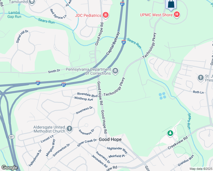 map of restaurants, bars, coffee shops, grocery stores, and more near 1910 Technology Parkway in Mechanicsburg
