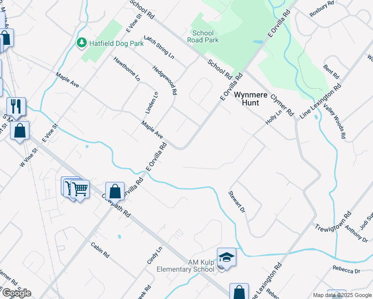 map of restaurants, bars, coffee shops, grocery stores, and more near 2317 E Orvilla Rd in Hatfield