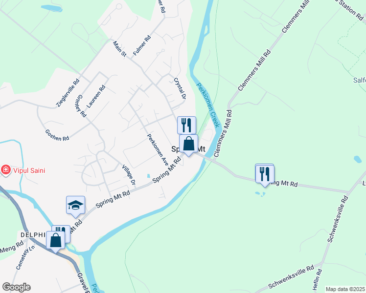 map of restaurants, bars, coffee shops, grocery stores, and more near 6 Main Street in Schwenksville