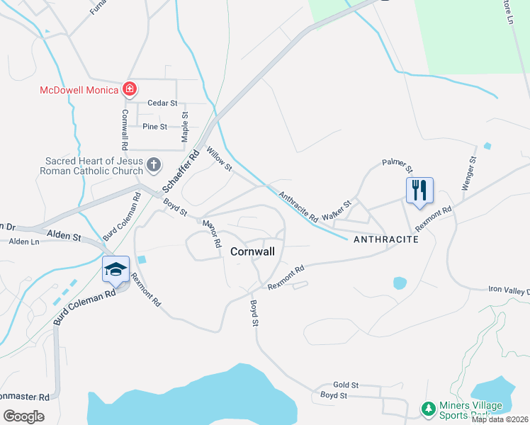 map of restaurants, bars, coffee shops, grocery stores, and more near in Cornwall