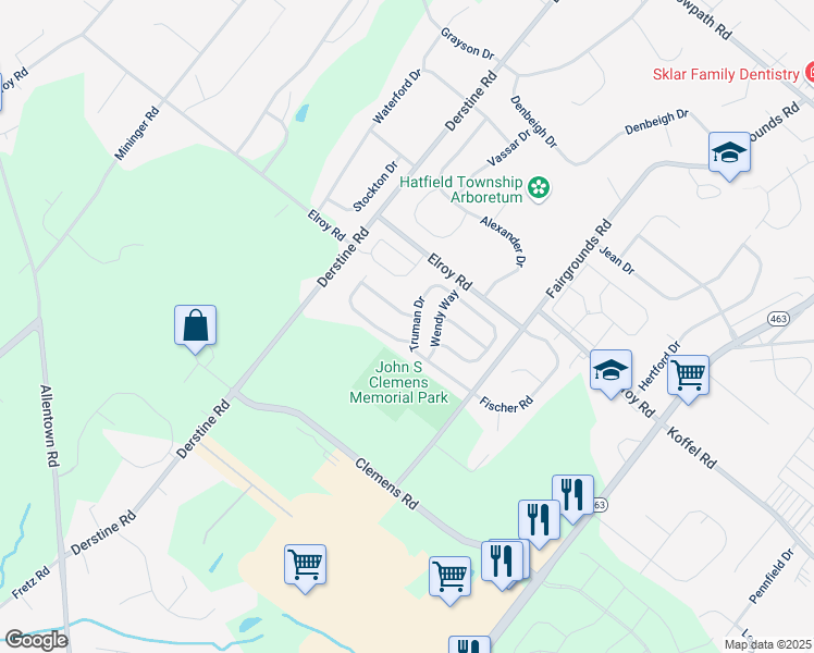 map of restaurants, bars, coffee shops, grocery stores, and more near 2876 Truman Drive in Hatfield