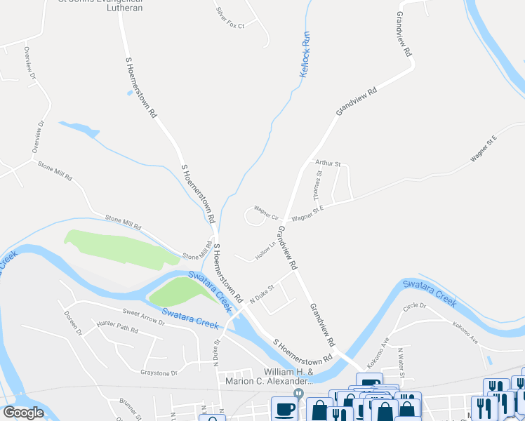 map of restaurants, bars, coffee shops, grocery stores, and more near 1 Wagner Circle in Hummelstown