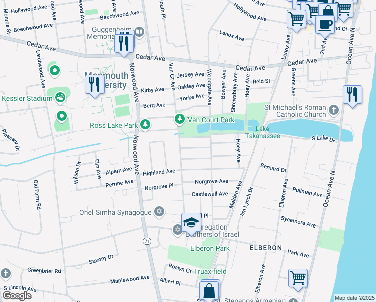 map of restaurants, bars, coffee shops, grocery stores, and more near 296 Lockwood Avenue in Long Branch