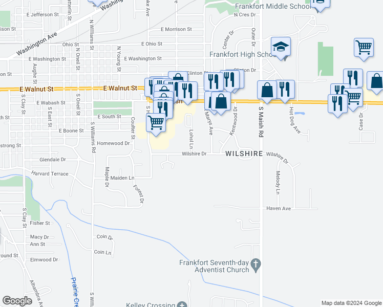 map of restaurants, bars, coffee shops, grocery stores, and more near 530 Lohsl Lane in Frankfort