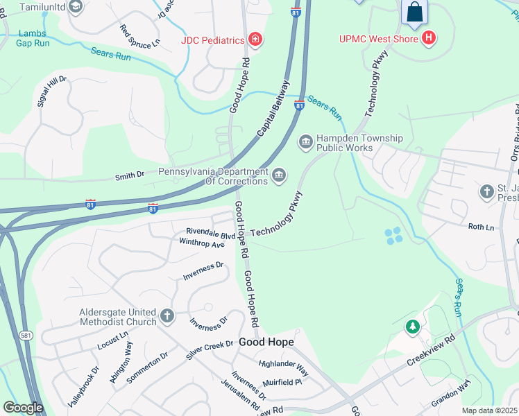 map of restaurants, bars, coffee shops, grocery stores, and more near 1910 Technology Parkway in Mechanicsburg