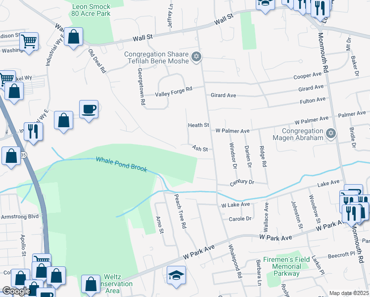 map of restaurants, bars, coffee shops, grocery stores, and more near 394 Old Deal Road in Eatontown