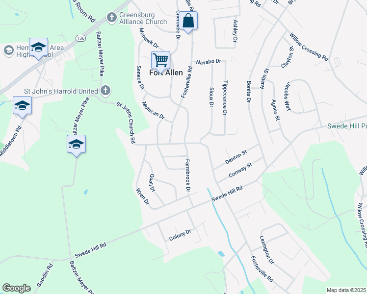 map of restaurants, bars, coffee shops, grocery stores, and more near 209 Farmbrook Drive in Greensburg