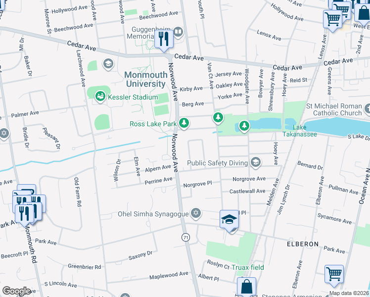 map of restaurants, bars, coffee shops, grocery stores, and more near 749 Norwood Avenue in Long Branch