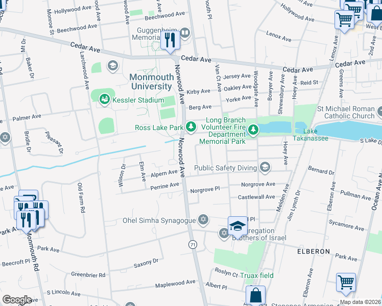 map of restaurants, bars, coffee shops, grocery stores, and more near 749 Norwood Avenue in Long Branch