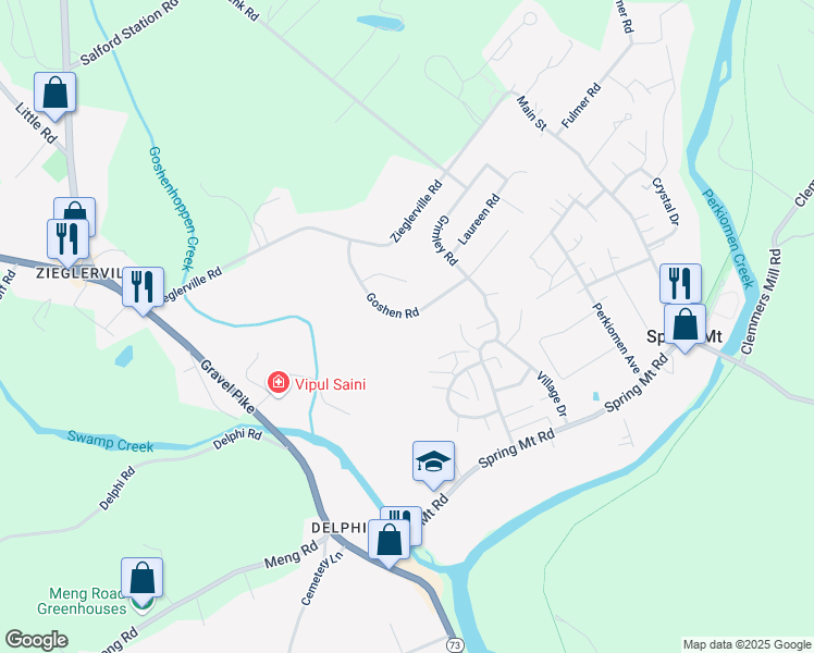 map of restaurants, bars, coffee shops, grocery stores, and more near 159 Goshen Road in Schwenksville