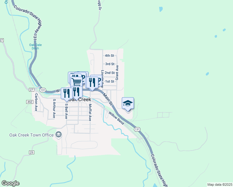 map of restaurants, bars, coffee shops, grocery stores, and more near 118 Grant Avenue in Oak Creek