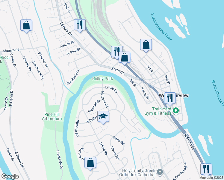 map of restaurants, bars, coffee shops, grocery stores, and more near 716 Erford Road in Camp Hill
