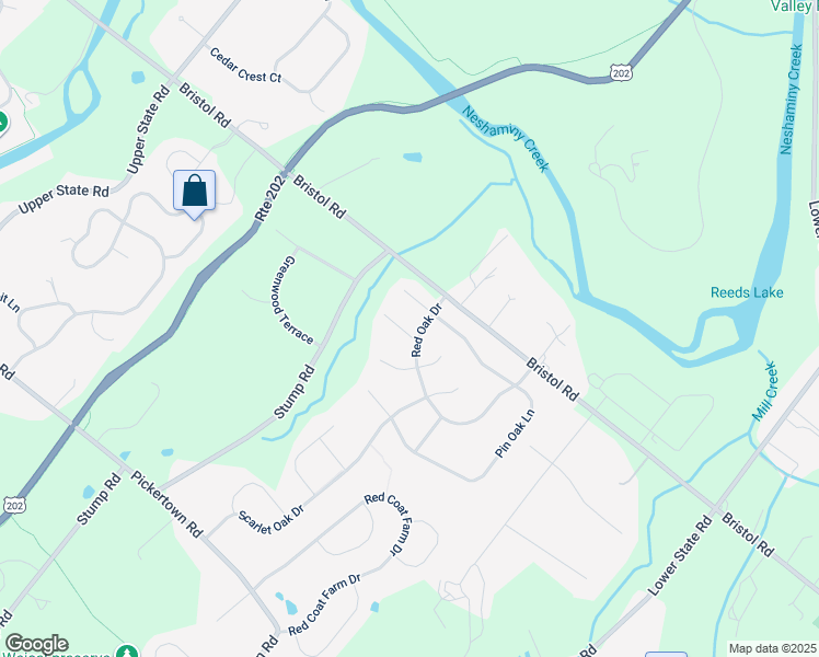 map of restaurants, bars, coffee shops, grocery stores, and more near 3535 White Oak Court in Chalfont