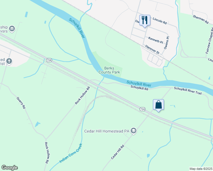 map of restaurants, bars, coffee shops, grocery stores, and more near 1937 Main Street in Birdsboro
