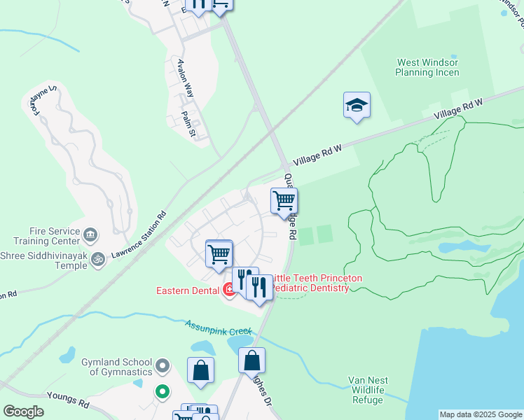 map of restaurants, bars, coffee shops, grocery stores, and more near 66 Lawrence Square Boulevard North in Lawrence Township