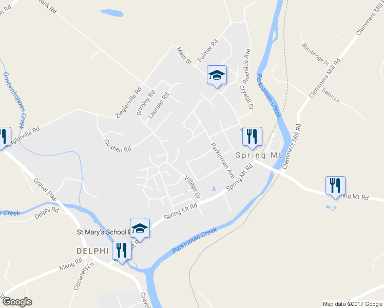 map of restaurants, bars, coffee shops, grocery stores, and more near 11 Mary Jane Street in Schwenksville