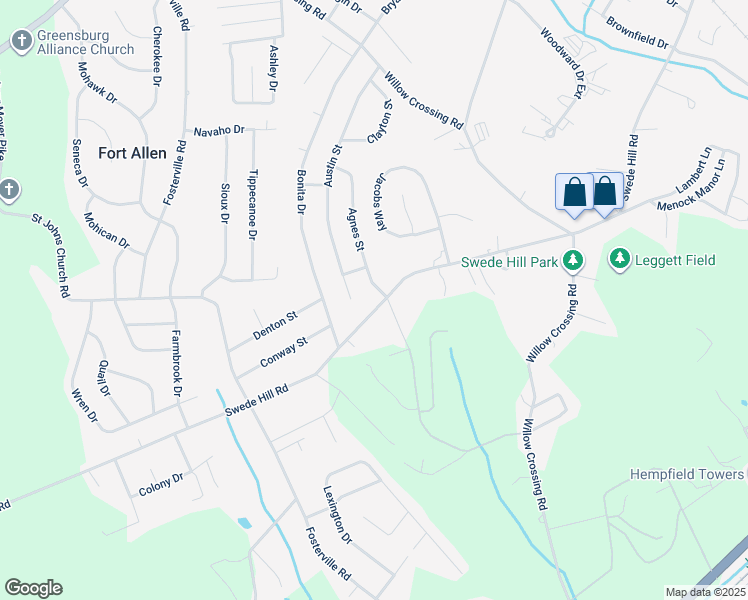 map of restaurants, bars, coffee shops, grocery stores, and more near 1287 Swede Hill Road in Greensburg