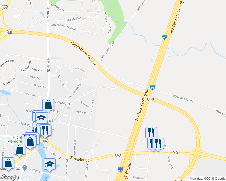 map of restaurants, bars, coffee shops, grocery stores, and more near 234 Wyckoff Mills Road in East Windsor