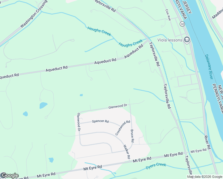 map of restaurants, bars, coffee shops, grocery stores, and more near 198 Aqueduct Road in Washington Crossing