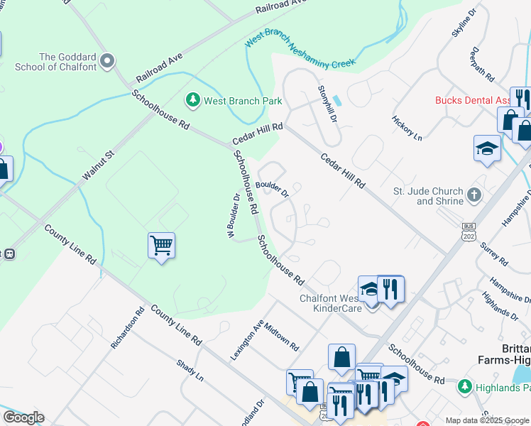 map of restaurants, bars, coffee shops, grocery stores, and more near 816 Long Meadow Drive in Chalfont