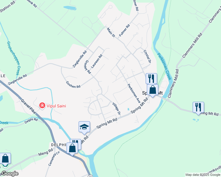 map of restaurants, bars, coffee shops, grocery stores, and more near 117 3rd Avenue in Schwenksville