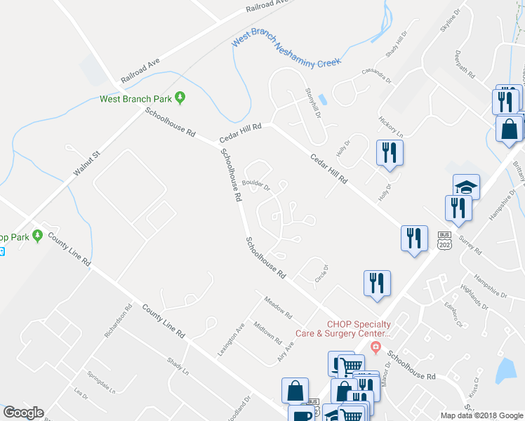 map of restaurants, bars, coffee shops, grocery stores, and more near 813 Long Meadow Drive in Chalfont