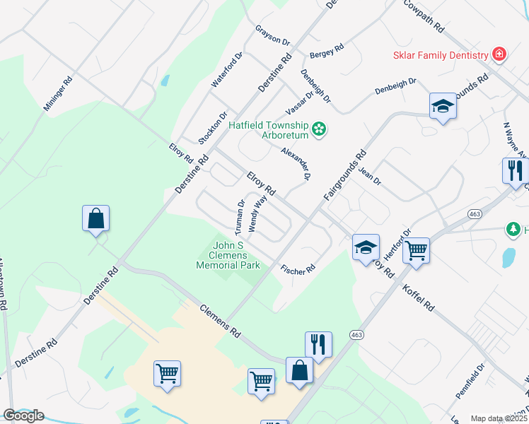 map of restaurants, bars, coffee shops, grocery stores, and more near 2865 Grant Avenue in Hatfield