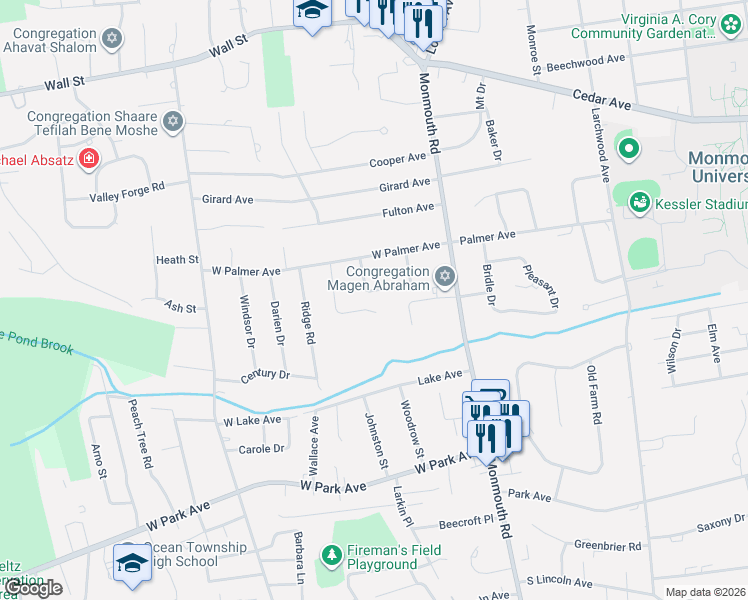 map of restaurants, bars, coffee shops, grocery stores, and more near 15 Harbor Court in West Long Branch