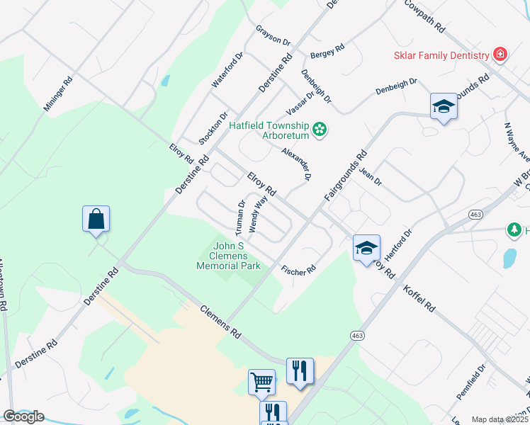 map of restaurants, bars, coffee shops, grocery stores, and more near 2865 Grant Avenue in Hatfield
