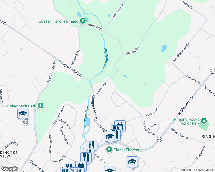 map of restaurants, bars, coffee shops, grocery stores, and more near 1638 Yarnall Road in Pottstown