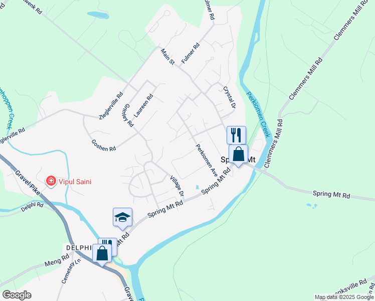map of restaurants, bars, coffee shops, grocery stores, and more near 5 Mary Jane Street in Schwenksville