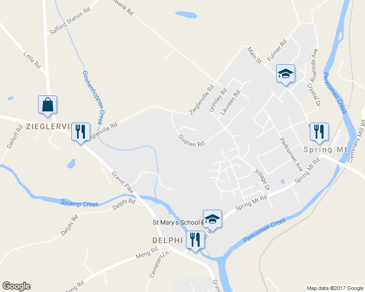 map of restaurants, bars, coffee shops, grocery stores, and more near 153 Goshen Road in Schwenksville