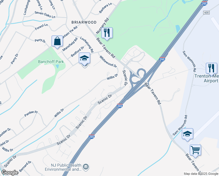 map of restaurants, bars, coffee shops, grocery stores, and more near 19 Revere Court in Trenton