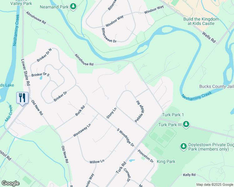 map of restaurants, bars, coffee shops, grocery stores, and more near 144 Pebble Ridge Road in Warrington