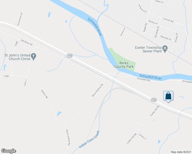 map of restaurants, bars, coffee shops, grocery stores, and more near 38 Old River Road in Birdsboro