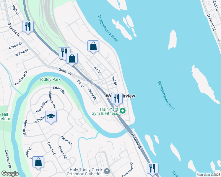 map of restaurants, bars, coffee shops, grocery stores, and more near 1307 2nd Street in Enola